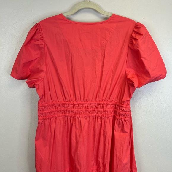 Quince Womens XL Vibrant Tiered 100% Organic Cotton Coral Maxi Dress Boho Poplin - Picture 11 of 13